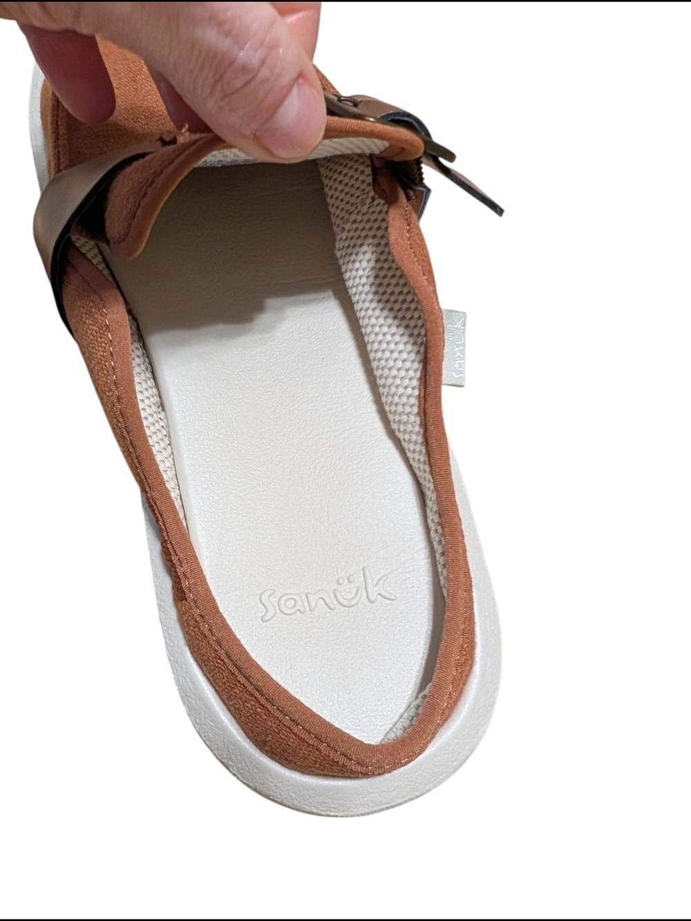 Sanuk Women's Tan Slip On Loafers Buckle Accent - Picture 7 of 9